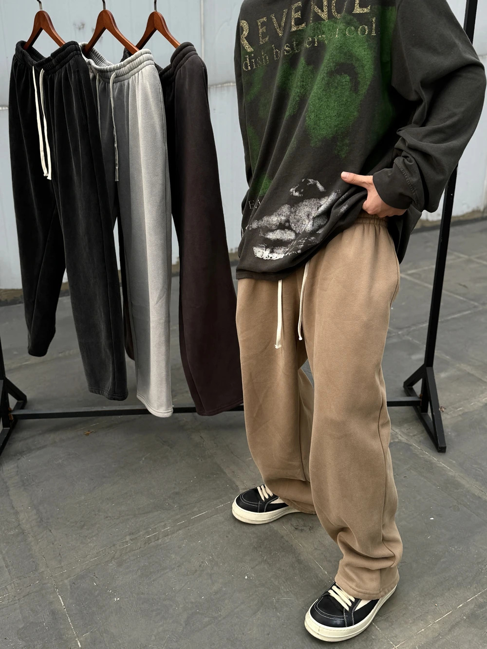 Yao888 Loose Casual Unisex Long Pants Vintage Solid Color Sweatpants Streetwear High Street Straight Leg Trousers For Men 241104