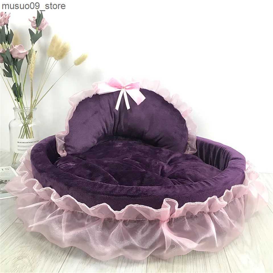 kennels pens Hanpanda Fantasy Bow lace dog bed for large dogs detachable oval pink princess pet bed basket for dogs pets wedding furniture L240910