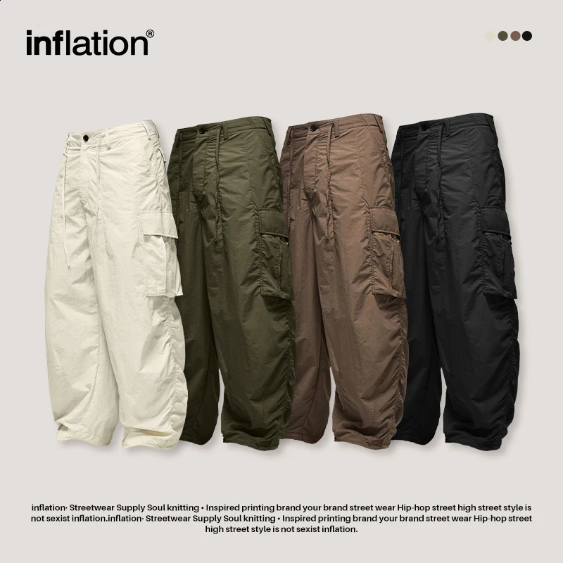 Inflatable Classic Parachute Cargo Pants Loose Fit Wide Legs Trouser Unisex Luggage Trouser 241031
