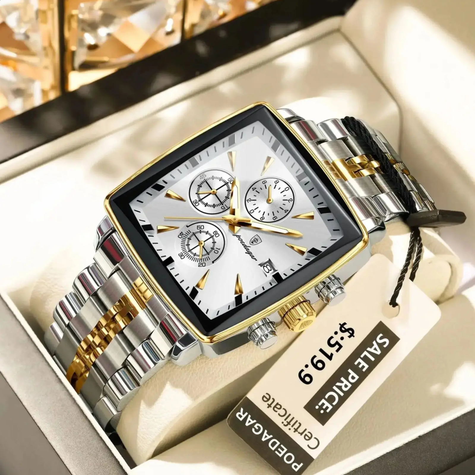Poedagar Square Sports Mens Watch Waterproof Luminous Timing Quartz Mens Watch Stainless Steel Mens Watch Reloj 241105CJ