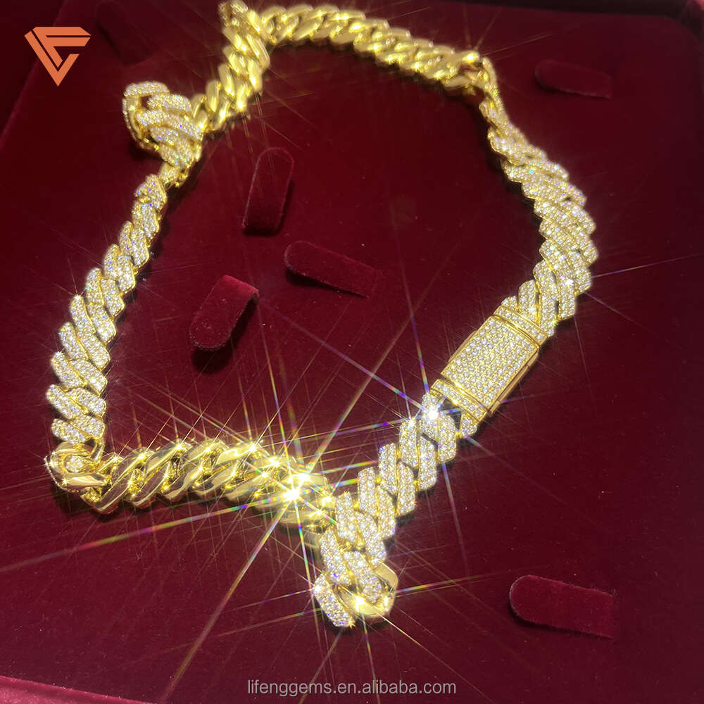 Lifeng Jewelry Fashion Hip Hop Moissanite Cuban Chain Necklace Cuban Chain Custom Full Iced Out Diamond Necklace
