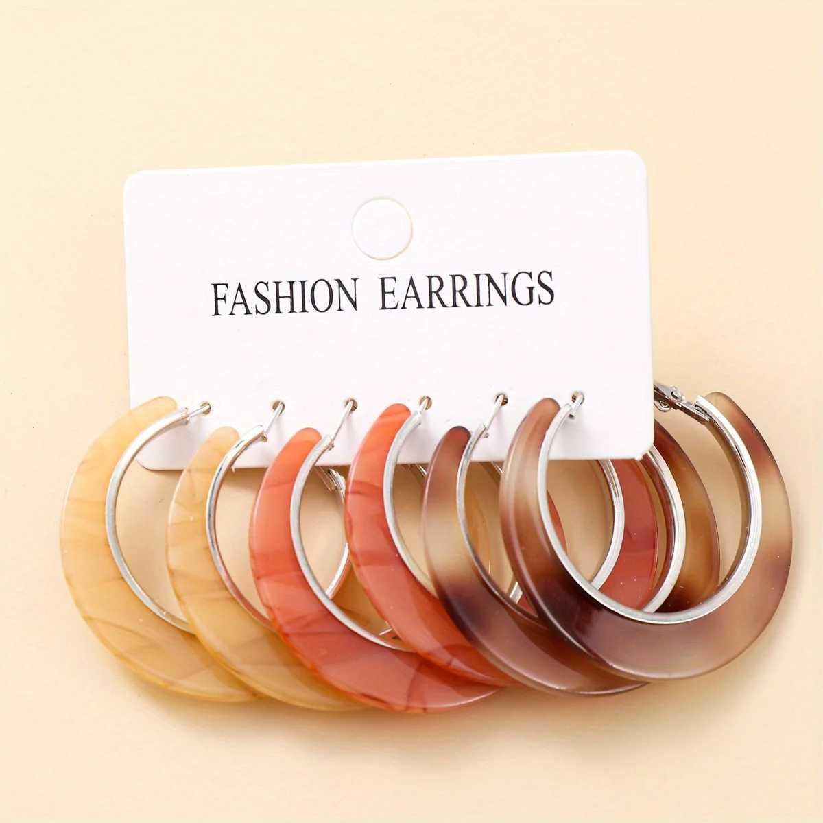 Acrylic earrings 3 pairs of patterned resin ring earrings C-shaped earrings indicating earring set fashionable jewelry X241106