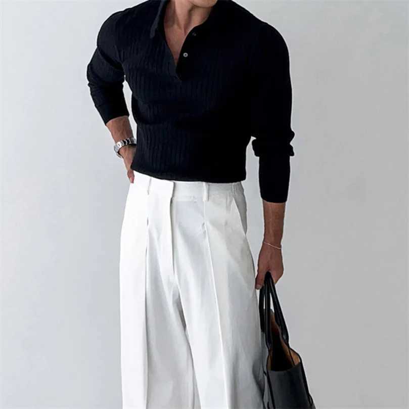 Autumn Long Sve Knitted Mens Shirt Solid Ele Mens Collar Top Mens Clothing for Business and Leisure W241106