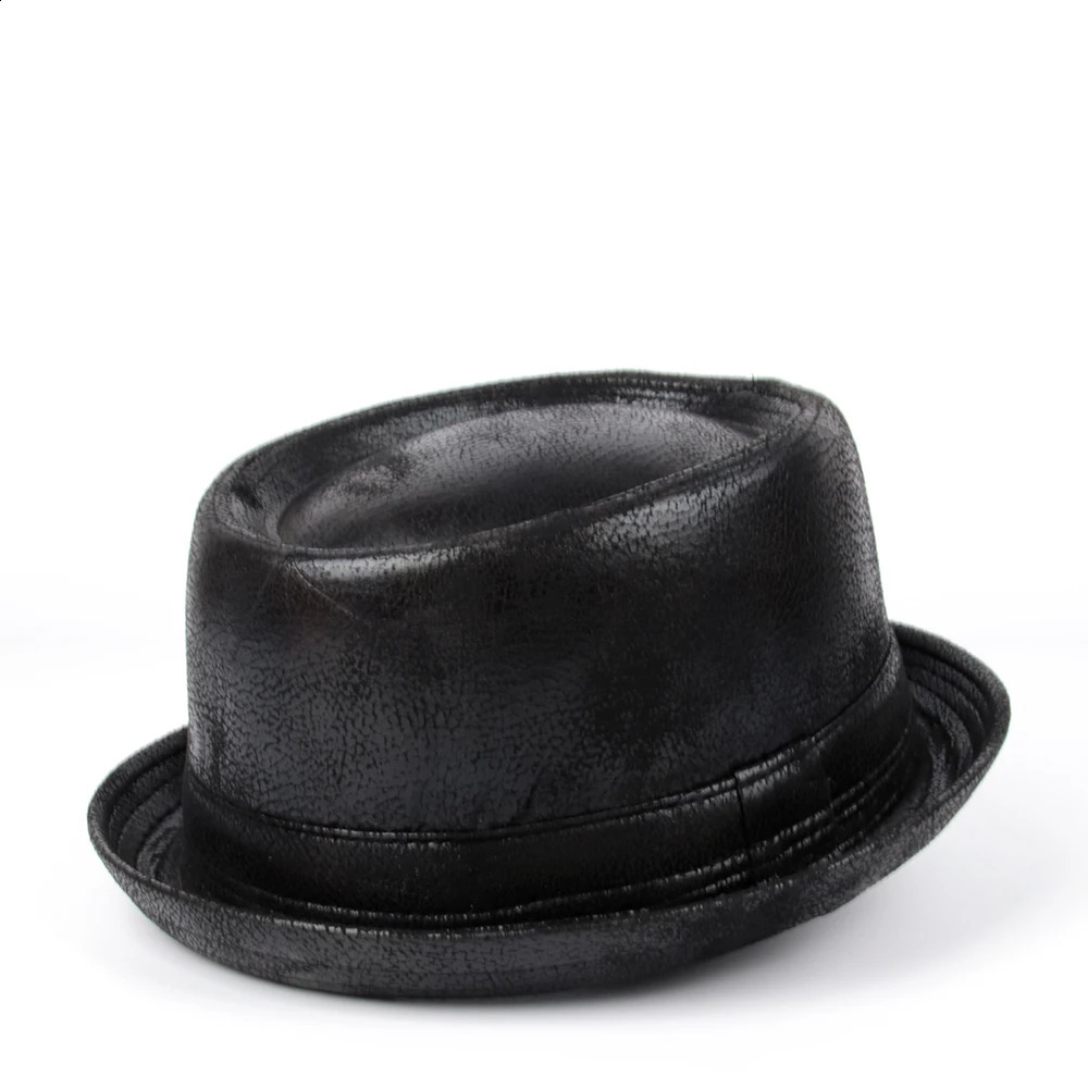 Mens Fedora Hat Leather Flat Top Pig Pie Hat Mens Bowling Church Jazz Sun Hat Big 4 S M L XL 241105