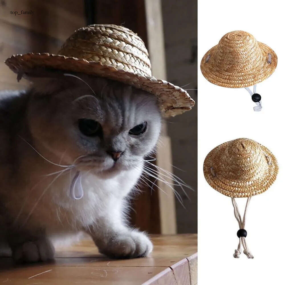 Pet Supplies Sun Cap Pet Straw Hat Breathable Creative Handmade Summer for Outdoor Sun Hat Cap Pet Supplies Cosplay Farmer Hat high-quality 1ce