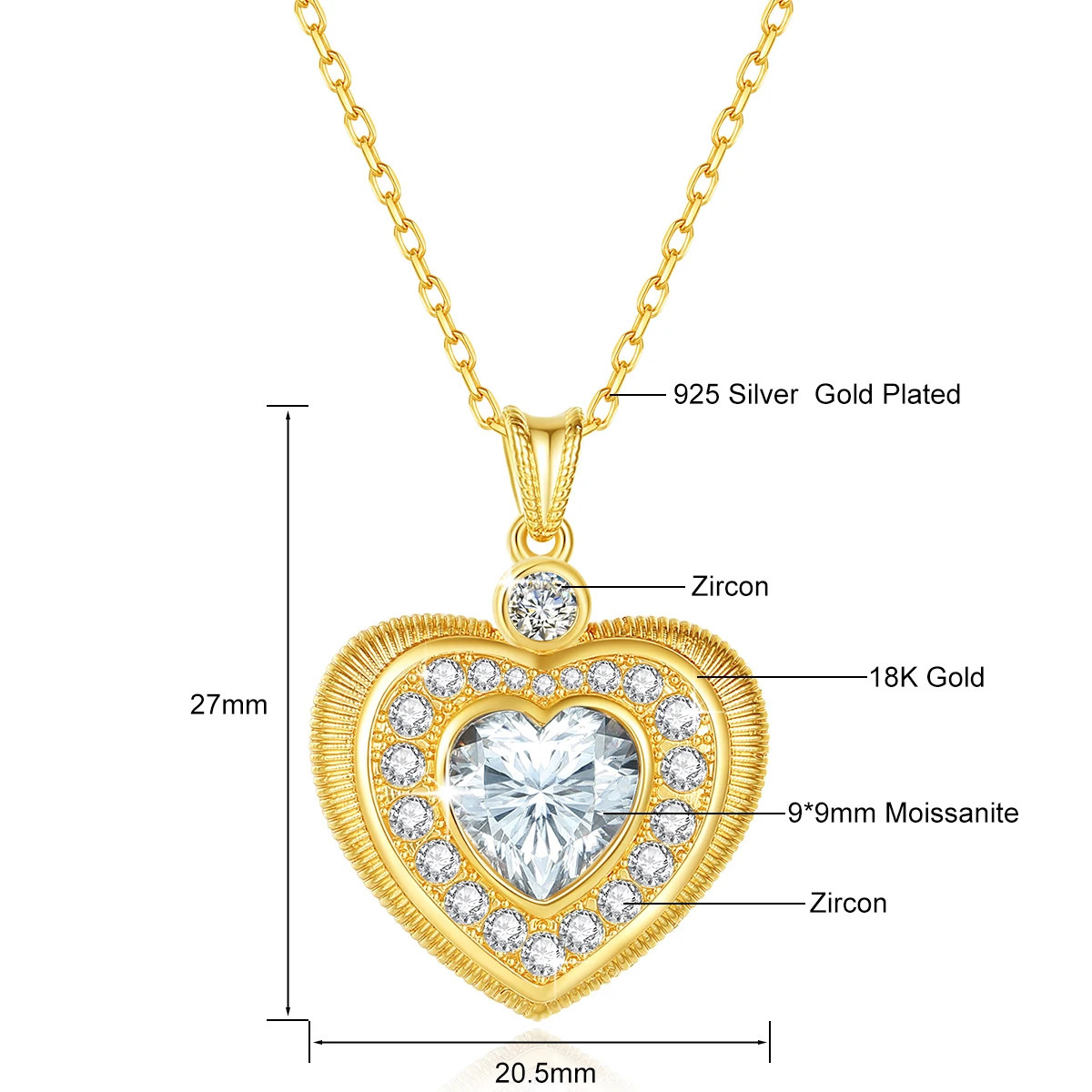 Szjinao 100% genuine 18K gold heart necklace 9mm 3ct silica pendant K gold wedding jewelry wholesale with certificate 241106