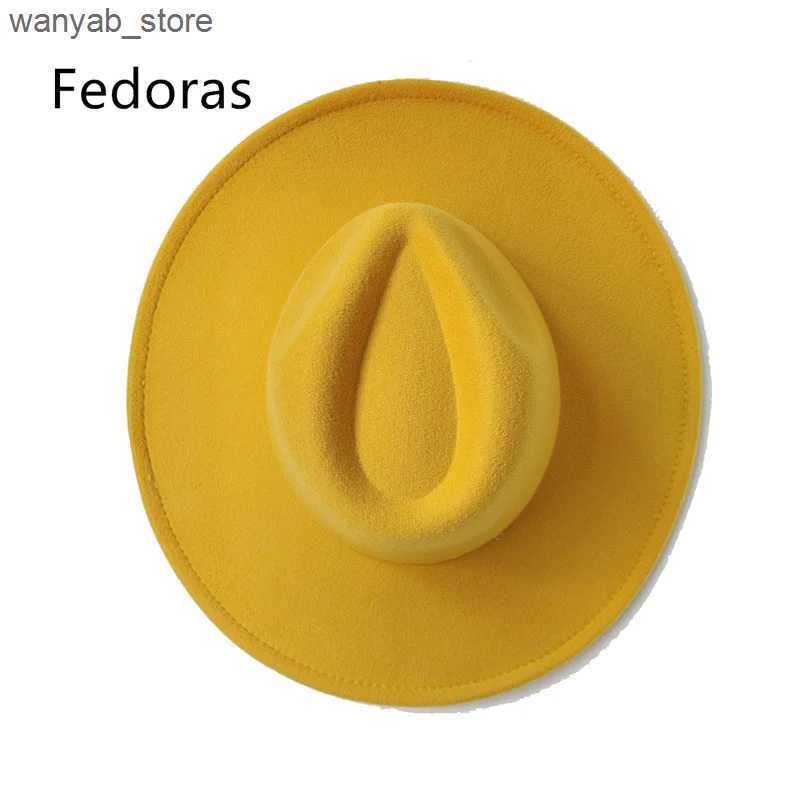 Wide Brim Hats Bucket Hats Gorras Hat Fedoras 9.5cm Wide Brim Hat Womens Winter Mens Hat Denim Felt Womens Hat New Fedora Sombreros L240910