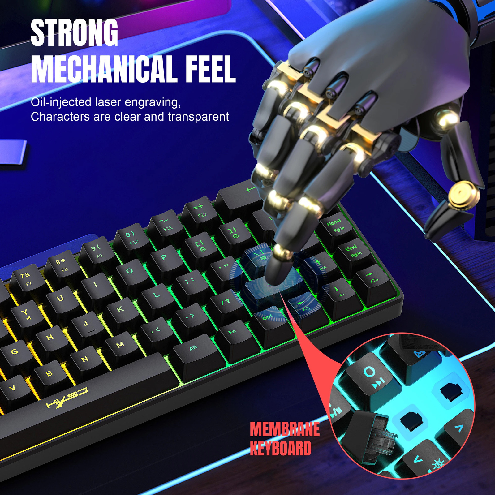 60% gaming keyboard ergonomic small film keyboard compact RGB backlit keyboard suitable for Windows PC laptop gaming 241106ww