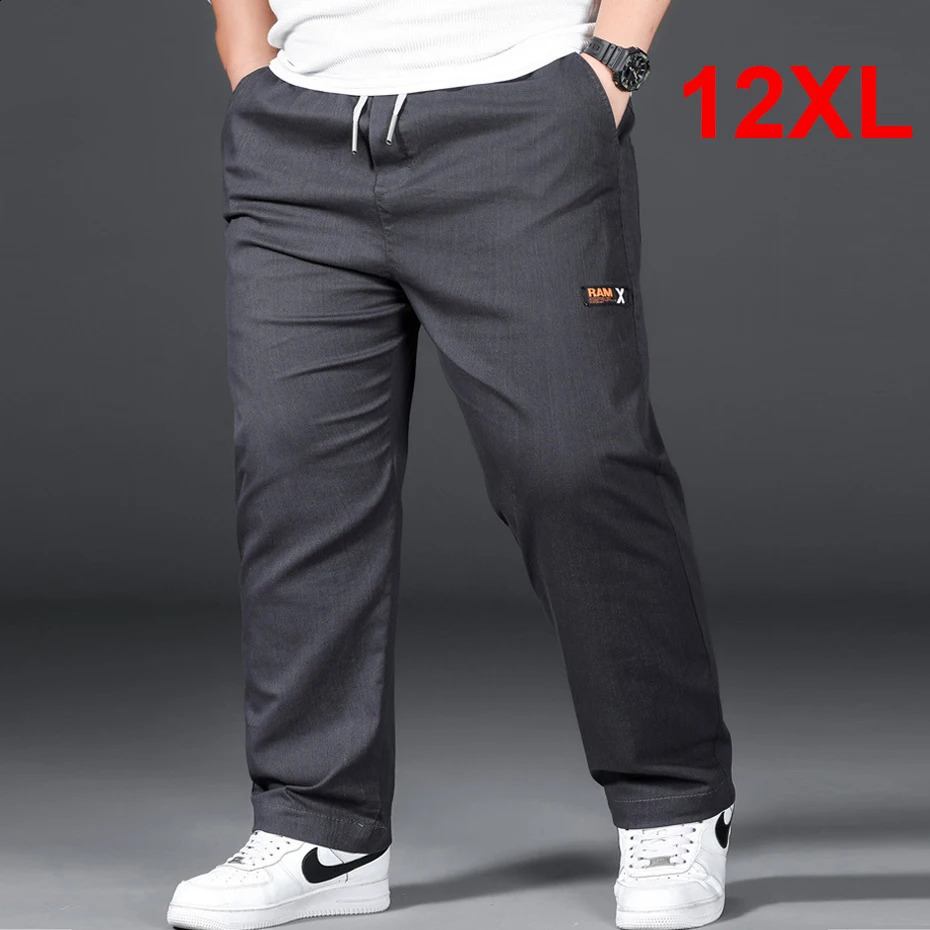 Plus Size 12XL Pants Men Casual Trousers Elastic Waist Straight Male Fashion Grey Black Big 10XL 241104