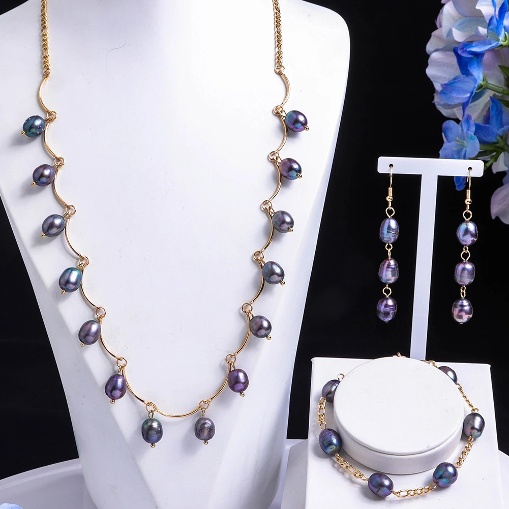 Cring Coco Pearl Earring Set Freshwater Pearl Womens Bracelet Necklace Set Necklace and Necklace Jewelry Set 241106