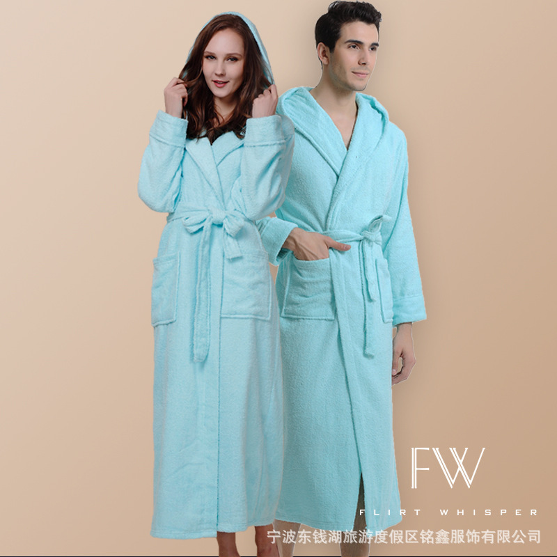 New designer autumn and winter long pajamas, women's plush thick hotel bathrobe, flannel couple bathrobe