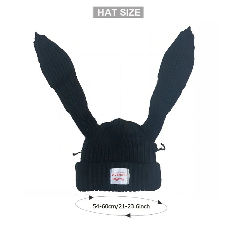 Rabbit Ears Knitted Wool Hat Love Boy Niche n Personality Fashion Men Women Cute Warm Autumn and Winter 241105