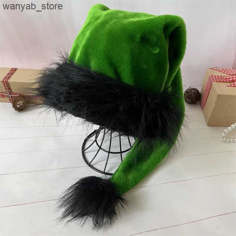 Wide Brim Hats Bucket Hats Plush Santa Claus Hat for Children and Adults Black Border Christmas Hat Xmas Cap High Quality Party Decor Halloween 75cm L
