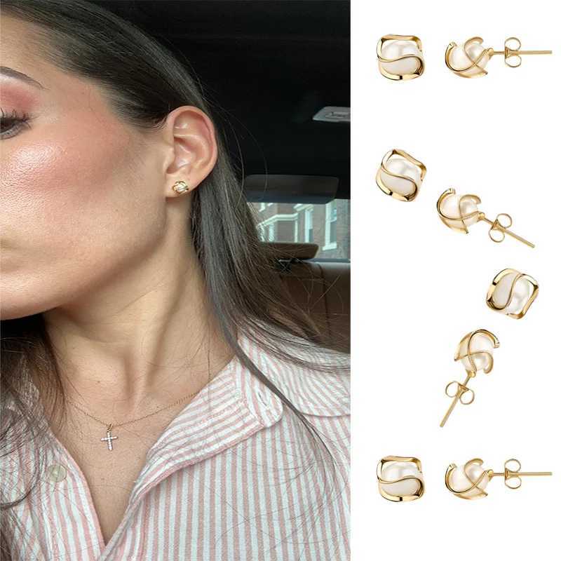 18K gold-plated groove style pearl earrings Wens fashion jewelry 10mm party gift simple fashionable cute design small luxury X241106