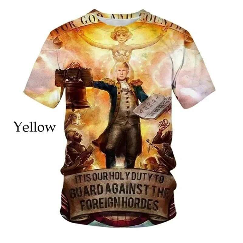 shanshi mens designer t shirt 2024 New Fun US President Donald Trump Printed Men's T-shirt 3D Popular Street Wear