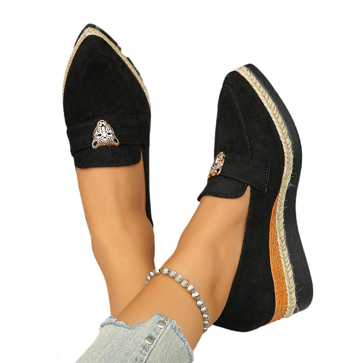 Large wedge fisherman's shoes women's single shoes with linen woven sole lightweight and comfortable shallow mouth