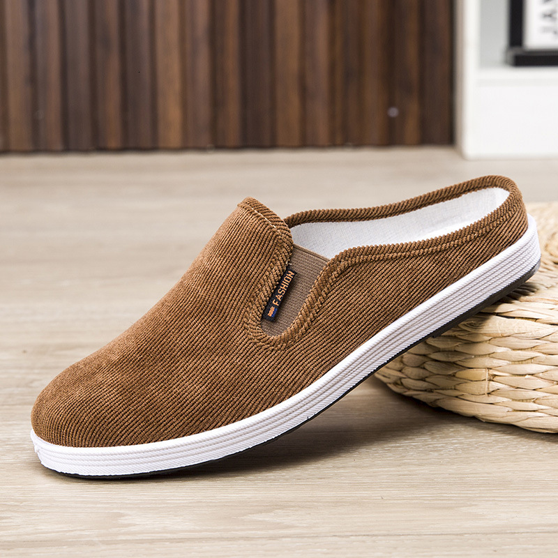 Summer cloth slippers, casual, breathable, versatile board shoes, one foot pedal, no heel, half drag, anti slip men's shoes