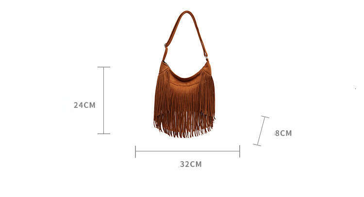 2024 Frosted Tassel Europe Leather Veet Retro Crossbody Bag Women's Bags