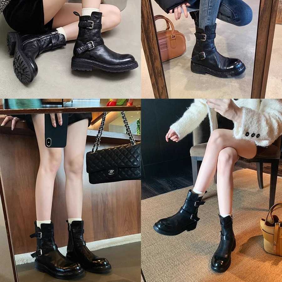 CMM Autumn Winter Washed Shrink Pattern Horse Skin Skinny Short Boots Womens Versatile Evening Breeze