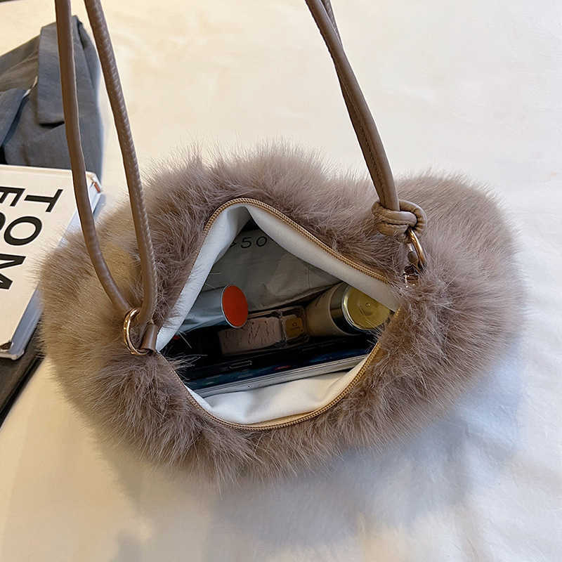 imitation rabbit fur bag, women's fashionable versatile armpit bag, casual hand-held shoulder bag, small fragrant style plush bag 241115