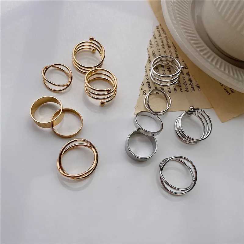 6-piece gold silver cross ring set for simple wide chain finger tail rings open adjustable joint jewelry gifts X241106
