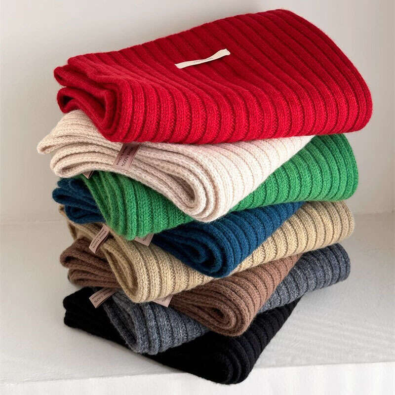 100% wool women in autumn and winter, thickened Korean version, versatile for couples, knitted warm, solid color fabric, labeled yarn scarf