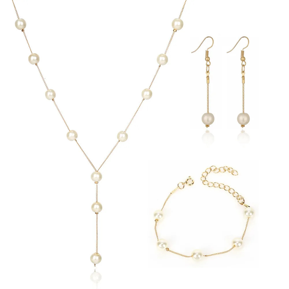 Three piece set of exquisite fashion sweet pearls multi-layered elegant necklaces earrings bracelets set of customized jewelry 241106