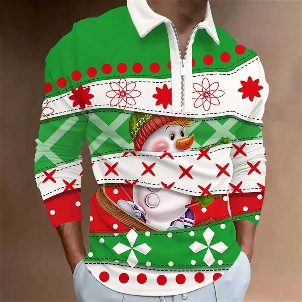 Christmas Collection Prints T-shirt Mens Porosity Collar T-shirt Mens Top Strt Harajuku Zipper Mens Long Sve T-shirt W241106