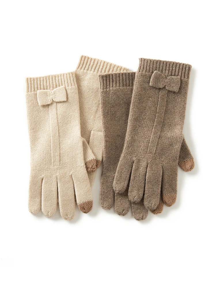 100% genuine cashmere knitted gloves touch screen fingers womens autumn and winter thick cable warm wrist classic womens gloves 241106