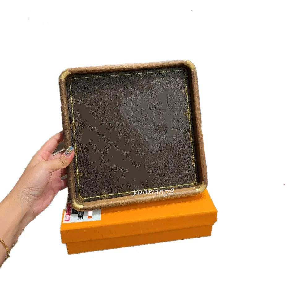 Designer Brown Storage Vintage Letter Circular Square Wooden Classic Pattern, Entrance Hall Key Tray, Tea Tray 2323