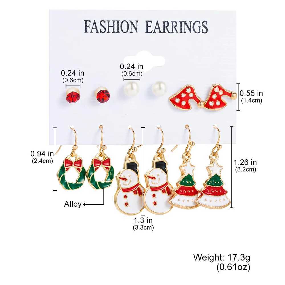 FTCY 6-piece Christmas earring set reindeer Christmas tree snowman moon decoration ring earrings perforated earrings jewelry gifts X241106