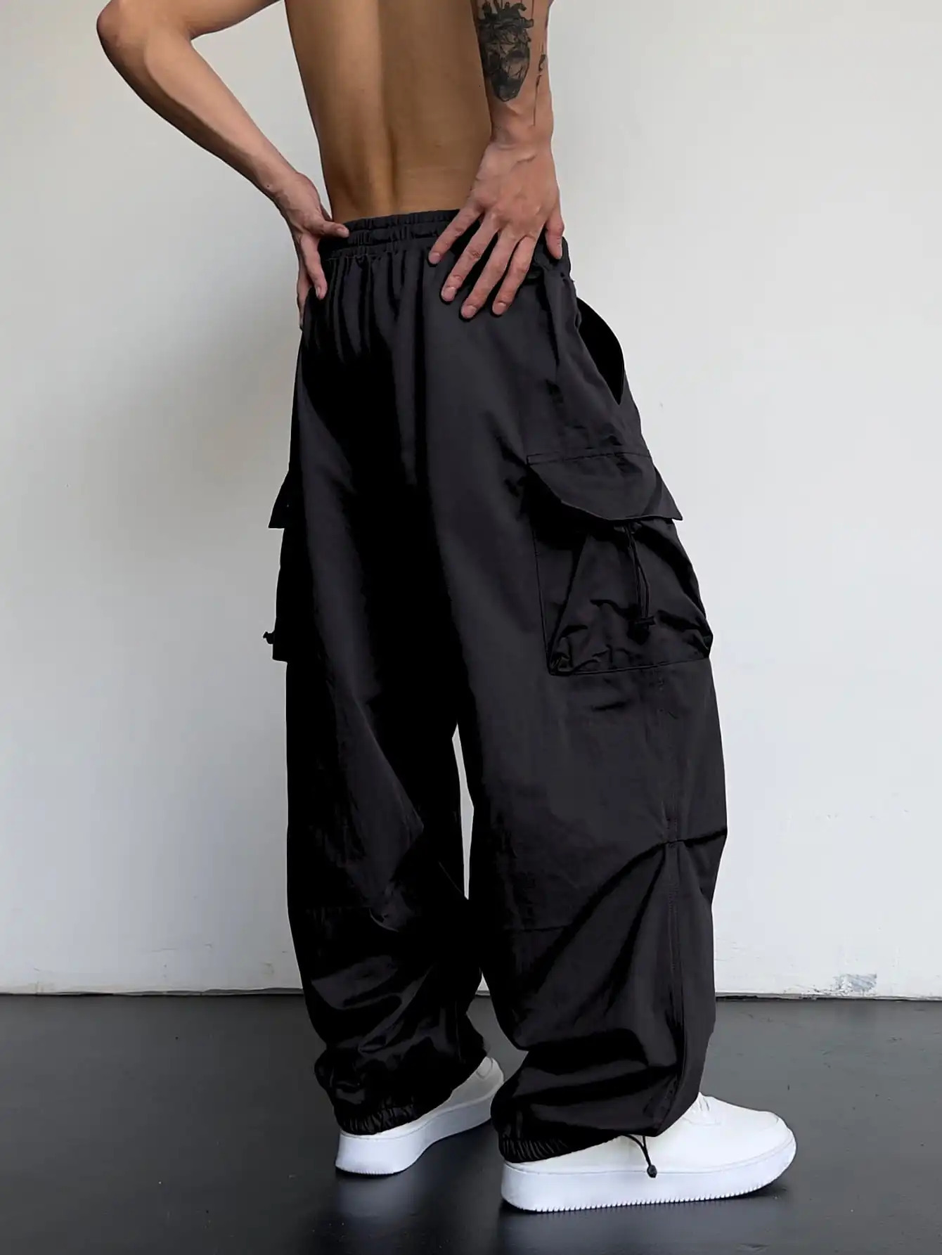 Trendy Y2K Solid Cargo Pants Mens Multi Flap Pocket Trousers Loose Casual Outdoor Pants Mens Work Pants Outdoors Streetwear 241106