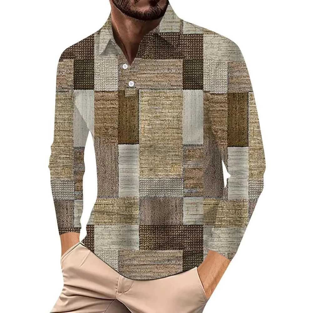 Retro plain weave mens T-shirt fashionable and comfortable lapel shirt mens top Strt casual long Sve mens T-shirt W241106