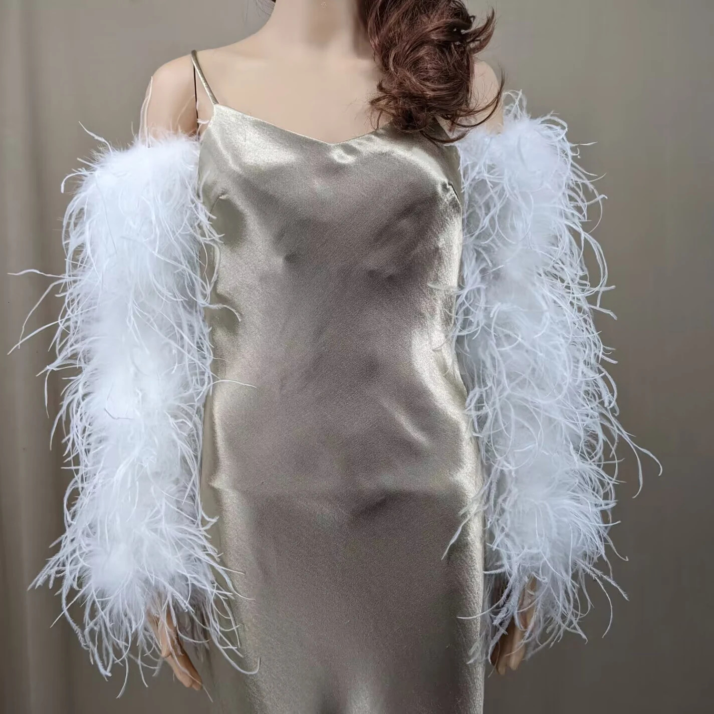 Ostrich Feather Arm Sleeve fluffy long sleeved elegant fur natural party wedding bride 1 pair 241106