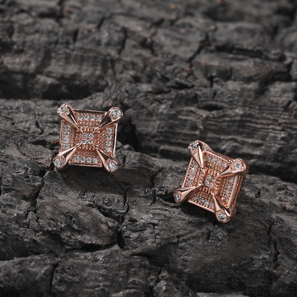 18K Platinum Plated Square Zircon Stud Earring Ear Bone Nail Women Men No Fading No Allergies 5A Zircon Earring