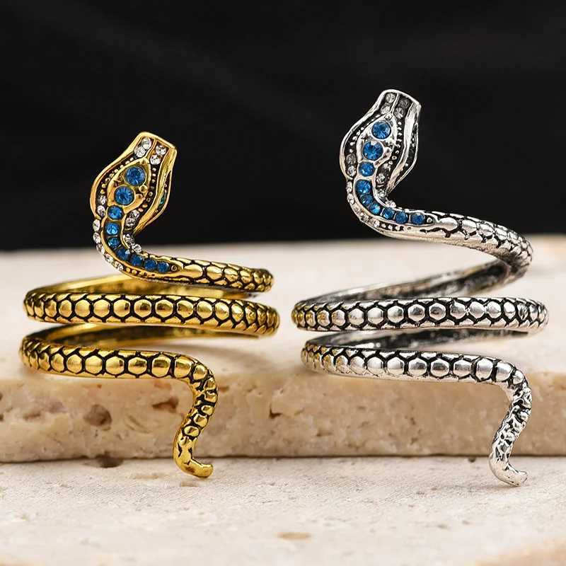 Vintage punk inlaid zircon snake open ring personalized ring jewelry snake ring charm finger ring party jewelry gift X241106
