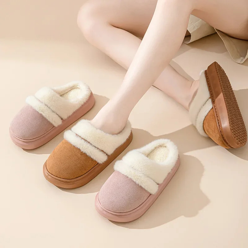 2025 New Winter Trend Concise Indoor Mule Warm Cosy Non-slip Plush Slippers for Women Closed-toe Slides Ladies Home Cotton Shoes