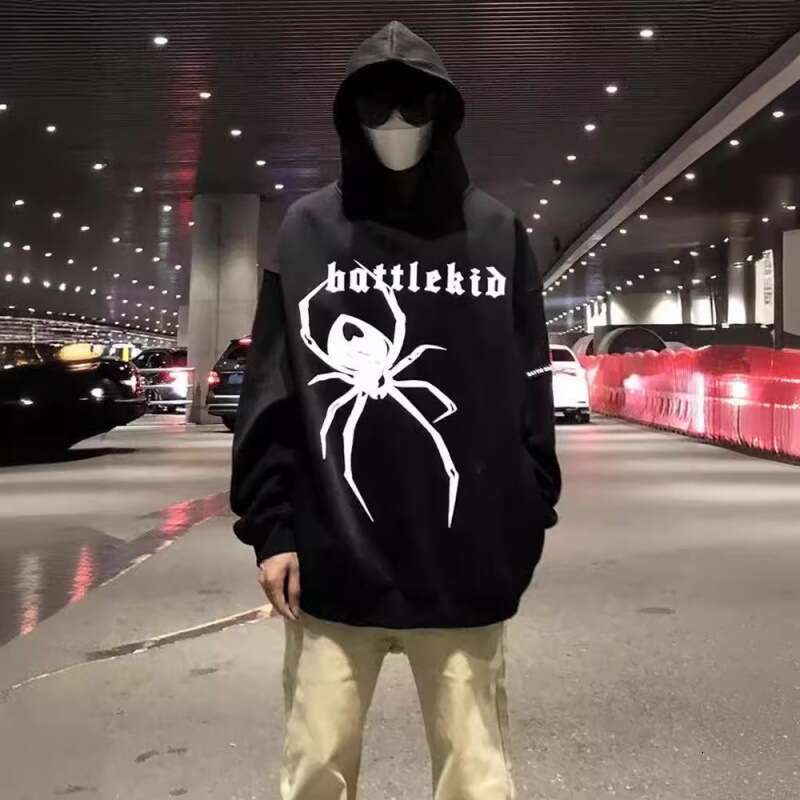 shanshi spider hoodie Trendy high hip-hop spider print hooded sweatshirt for men autumn and winter street loose hoodie jacket hoodie