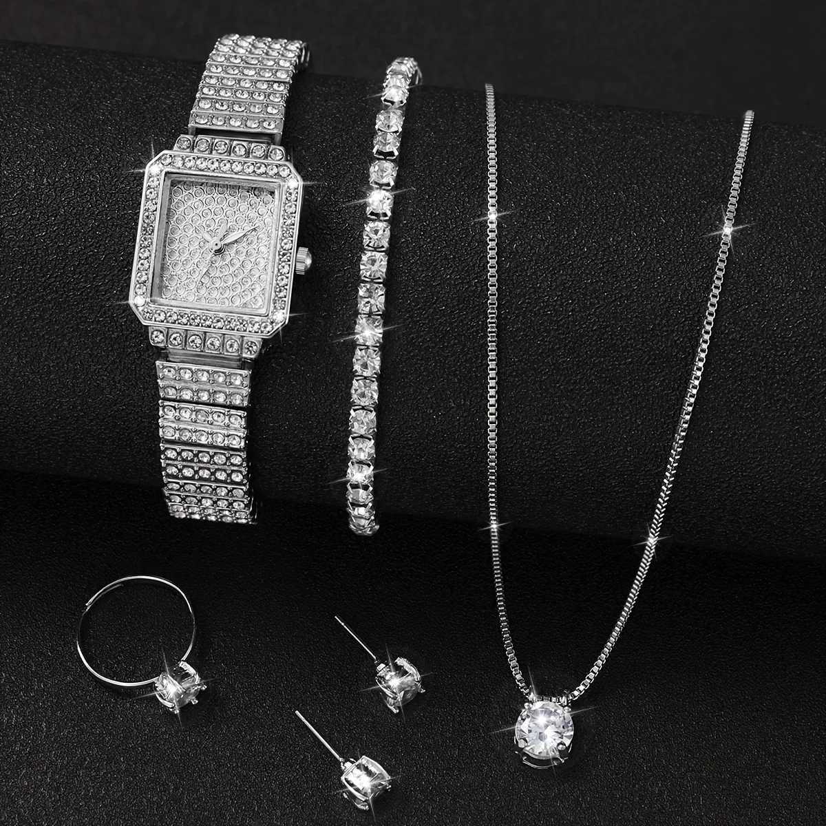 6 pieces/set of warm luxury rhinestone quartz watches sparkling fashion simulation watches and jewelry sets a gift for M X241106