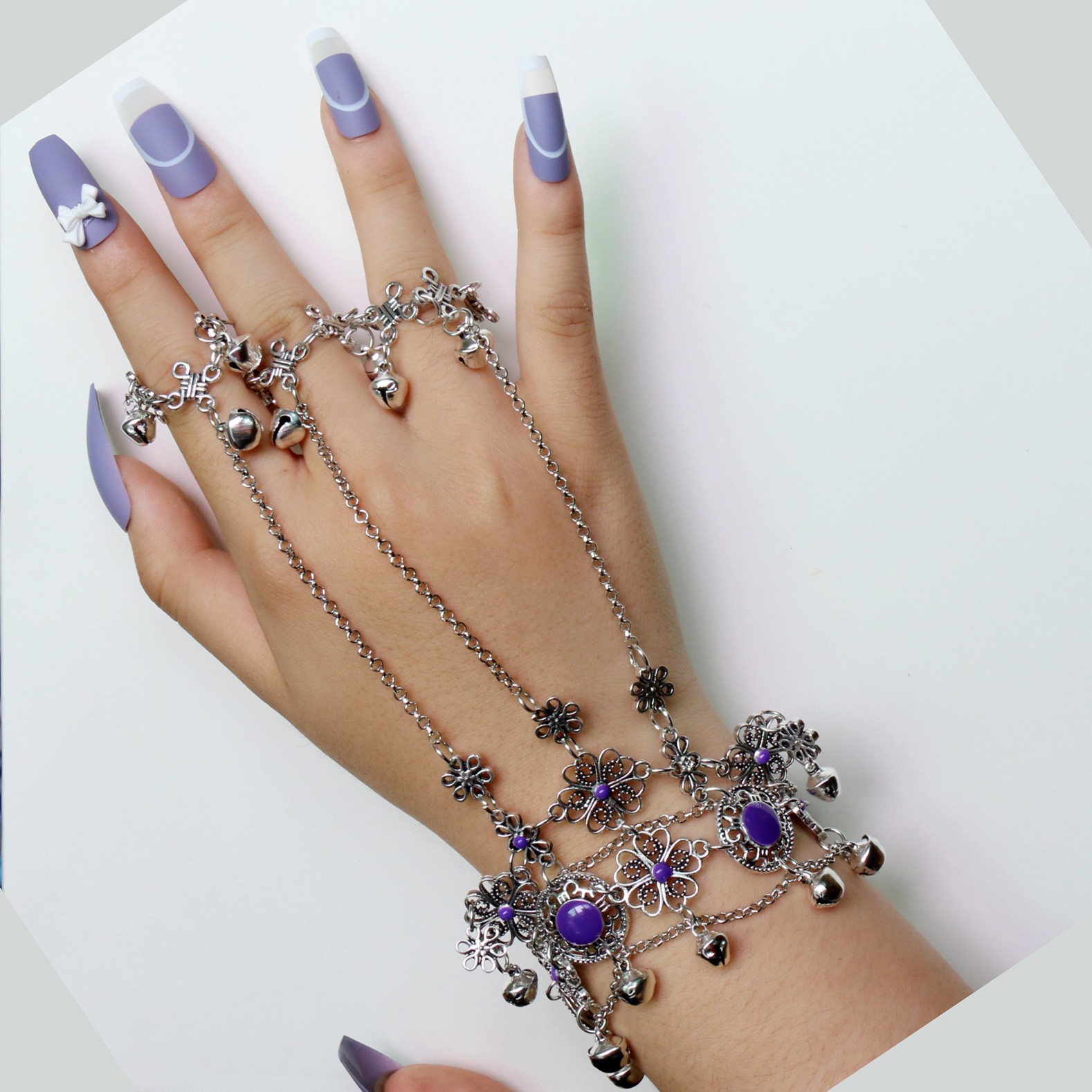Zixia Fairy Bracelet Hanfu Ethnic Dance Hollow Flower Hand Bell Ring Integrated Bracelet