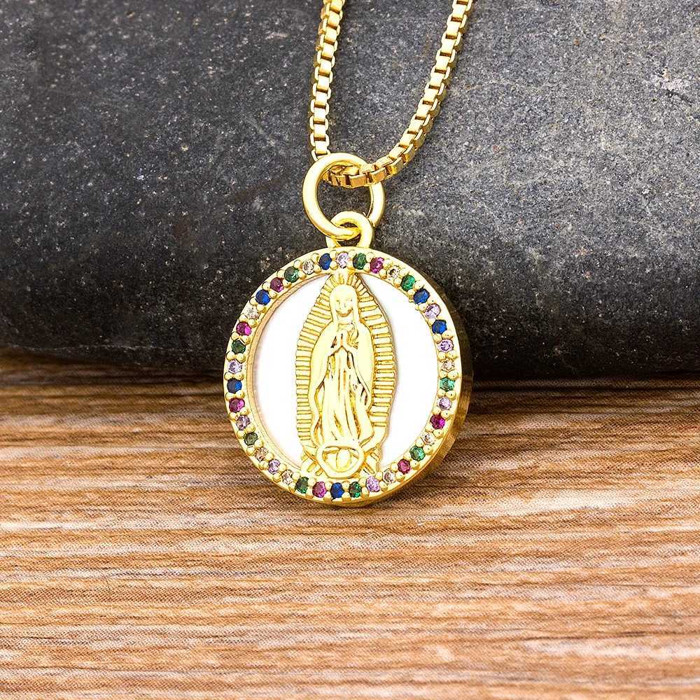 Nidin New Fashion Color Zircon Virgin Mary Copper Charm Chain Necklace Bracelet Jewelry Set X241106