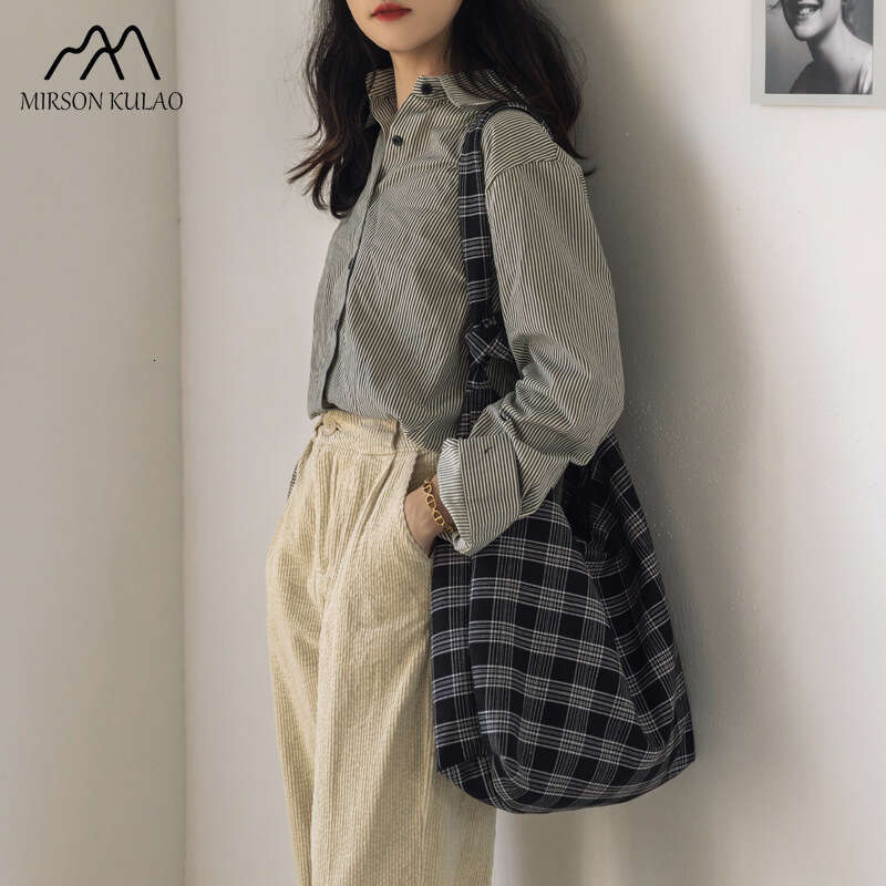 Designer Style Canvas Lazy Day Crossbody Korean Version Of Everything Checked Cloth Bag