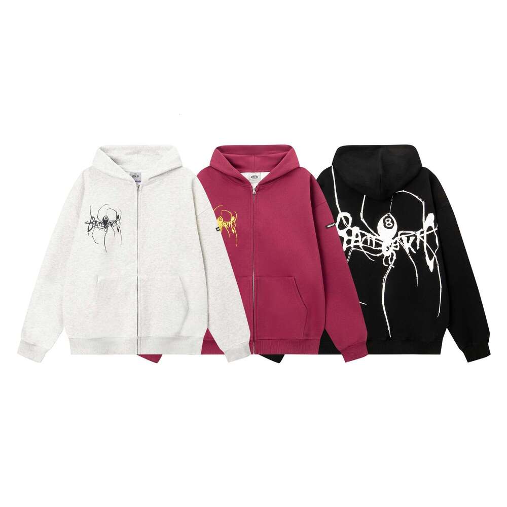 shanshi spider hoodie High street American style big spider foam printed fleece hooded cardigan sweatshirt for men and women trendy brand loose casual