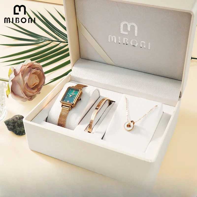 Miboni Womens Watch Premium Sense Small Square Watch Gift Box Three Piece Set Mini Green Watch X241106
