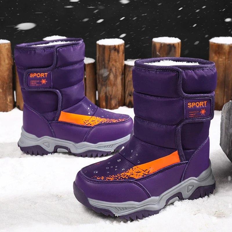 Winter Outdoor Children Boots Princess Elegant Girls Shoes Water Proof Girl Boy Snow Boots Kids Warm High Quality Plush Boots 241106