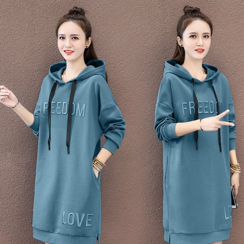 New designer thickened plush hooded medium-sized women's clothing Korean version loose long sleeved multifunctional hooded dress slim and fashion