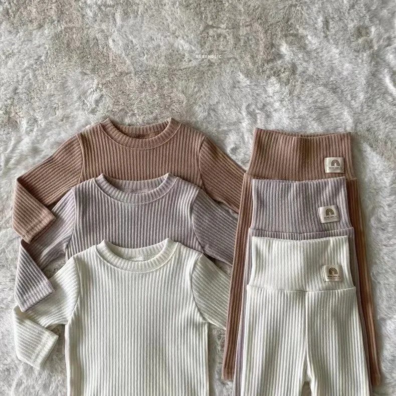 Autumn Winter Baby Long Sleeve Pajamas Set Infant Solid Homewear 2pcs Suit Boys Girls Tops Pants Toddler Casual Outfits 241106
