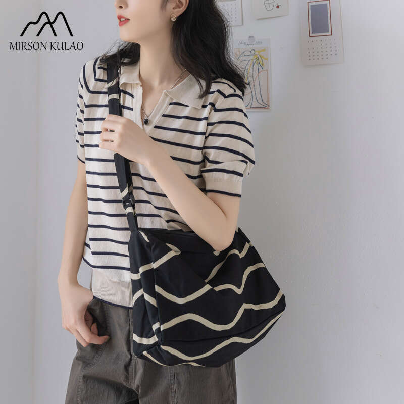 Korean Canvas Leopard Cross Body Female Students Class Shoulder Japanese Large Capacity Striped Cloth Bag