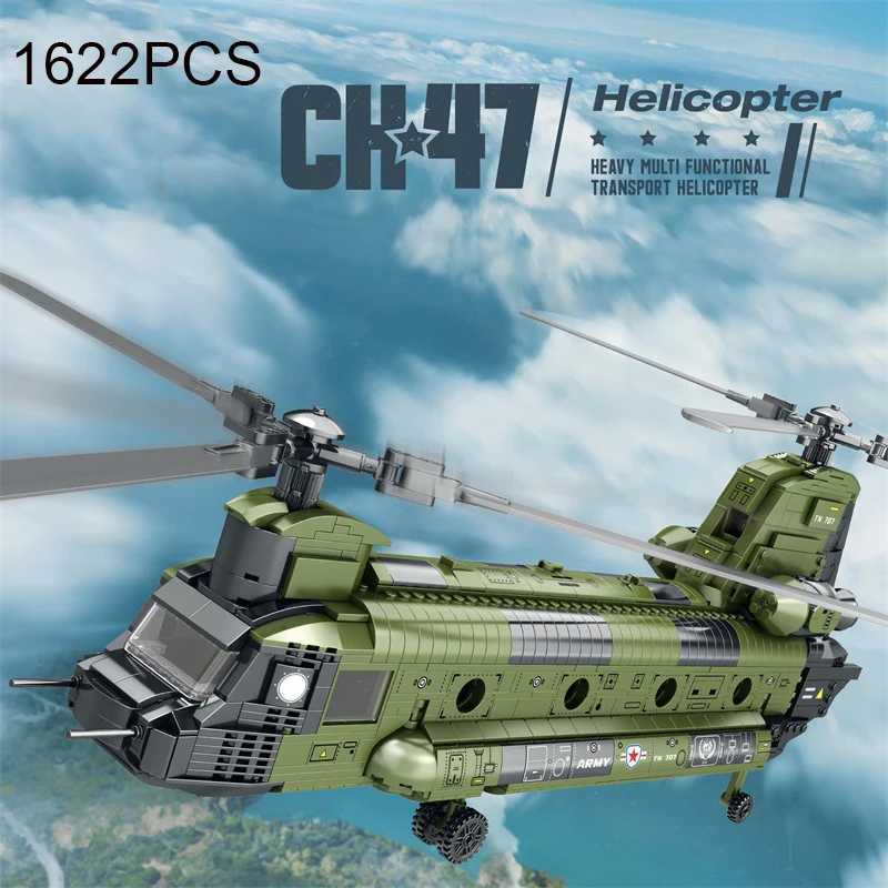 Free shipping 1622PCS CH-47 Chinook Transport Plane Building Blocks Military Armed Helicopter Fighter Model Bricks Kids Toys Christmas Gifts