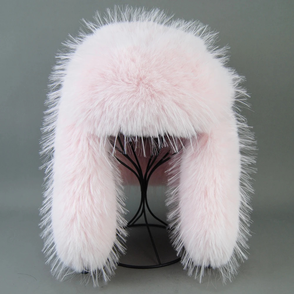 Fashionable and Fluffy Russian Womens Round Hat Artificial Fur Hat Womens Winter Hat Artificial Raccoon Fur Bear Faxu Fox Bomber Hat 241106